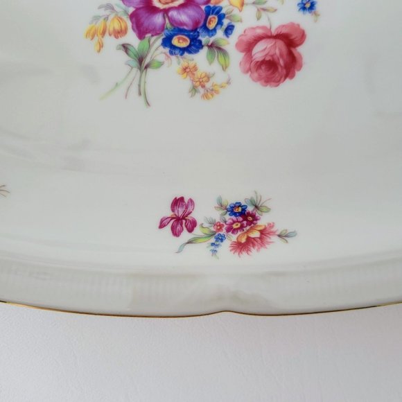 ZS & Co Pink Floral 15" Oval Serving Platter 1940s Gold Trim US Zone Germany - Picture 6 of 9
